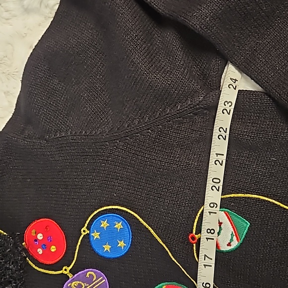 Investments black long sleeve button-down Christmas sweater ornaments XL office - Picture 2 of 9